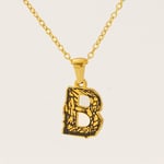 Gold color / 1 Piece Classic Bark Grain Unique Letter B Stainless Steel  Gold Color Unisex Pendant Necklaces Picture2